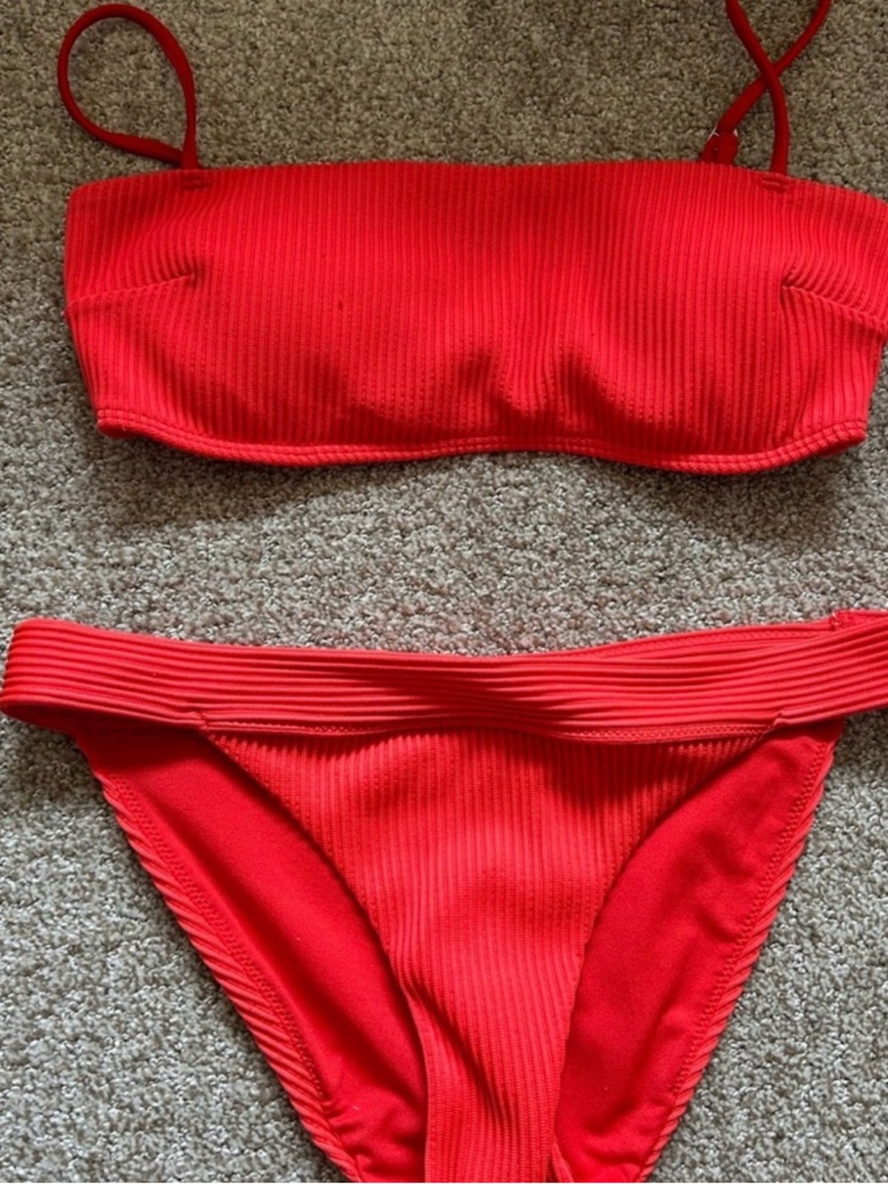 Hollister Red Ribbed Bandeau Bikini Set